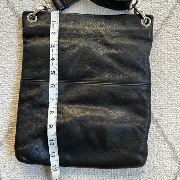 Margot Black Luxe Leather Double Zipper Adjustable Removable Strap Crossbody - Picture 6 of 7